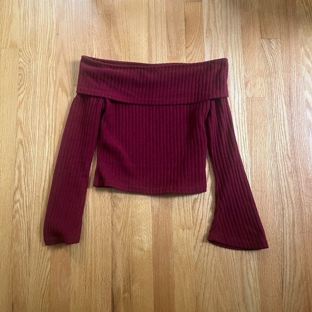 Cider Deep Red Ribbed Top